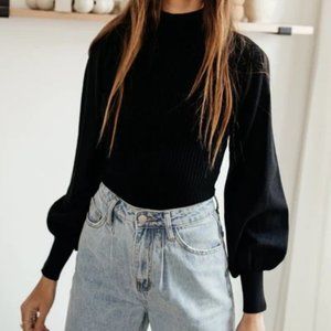 Bohme Women's Black Bodysuit Top/Shirt. Emily Ribbed Bodysuit. Size S